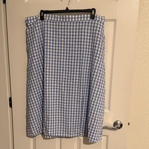 Isaac Mizrahi Live! Gingham Seersucker Midi Skirt in Blue & White, women's 22W